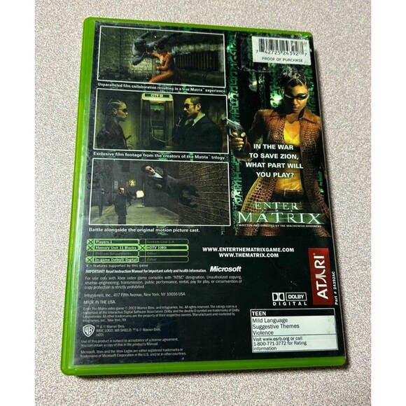 Warner Brothers Enter the Matrix Console Video Game (Microsoft Xbox, 2003) Used - Picture 4 of 4